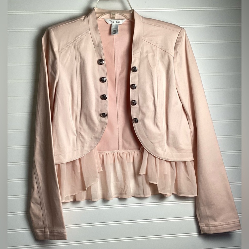 White House Black Market Cropped Jacket Women Size 6 Pink Sheer At Bottom